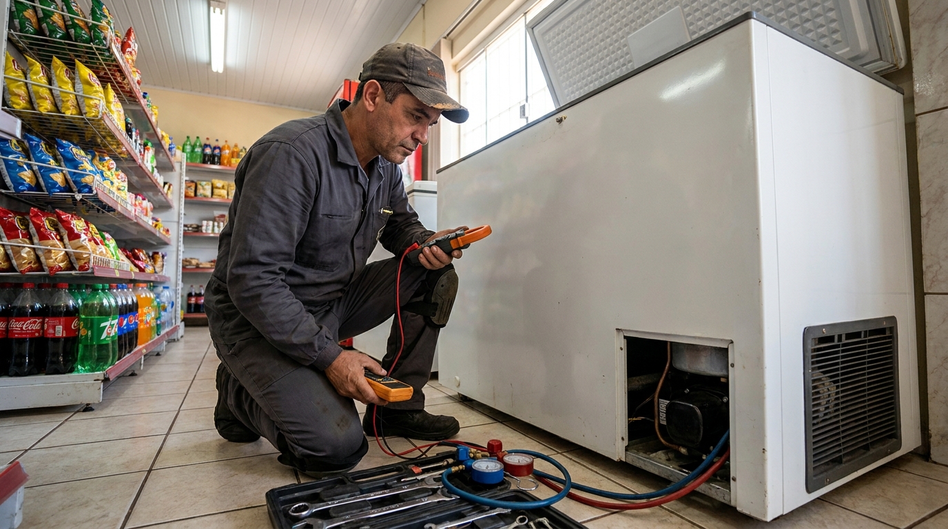 Reparo na placa eletrônica do freezer em Blumenau‑SC