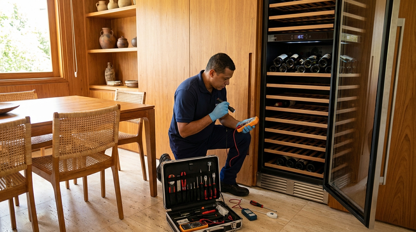 Substituição de termostato em adega climatizada em visita técnica em Blumenau‑SC